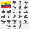Twenty four Maps Departments of Ecuador - alphabetical order with name. Every single map of Province are listed and isolated with